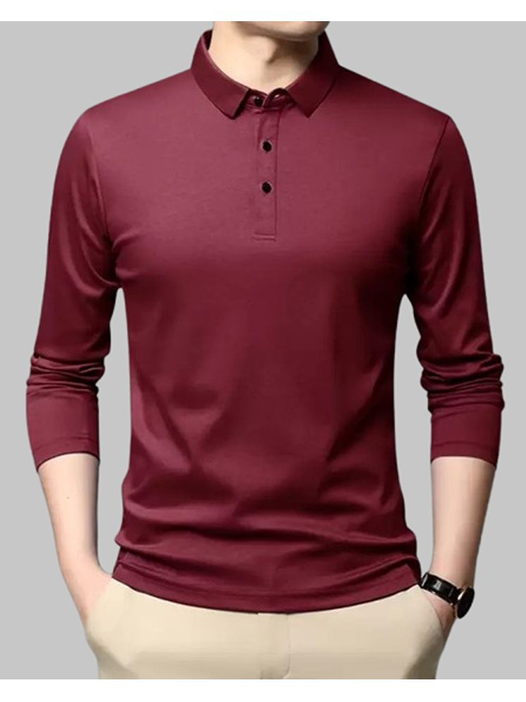     			FIRST POSTION Cotton Blend Regular Fit Solid Full Sleeves Men's Polo T Shirt - Maroon ( Pack of 1 )