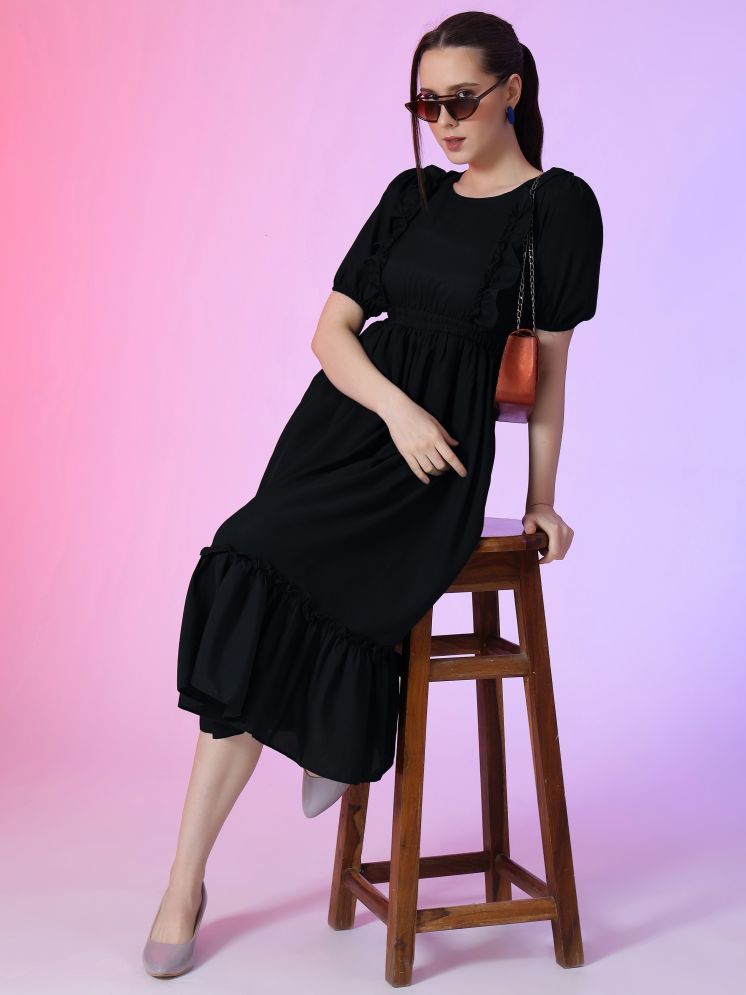     			JASH CREATION Polyester Solid Knee Length Women's Fit & Flare Dress - Black ( Pack of 1 )