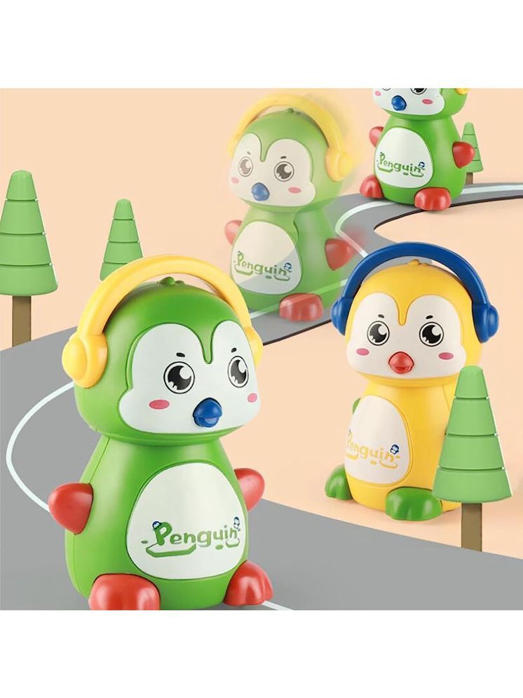     			PANSHUB Plastic 360 Degree Head Animal Sliding Cartoon Press go, Walking Penguin Press and Run Toys Customized Kids 360 Degree Toy