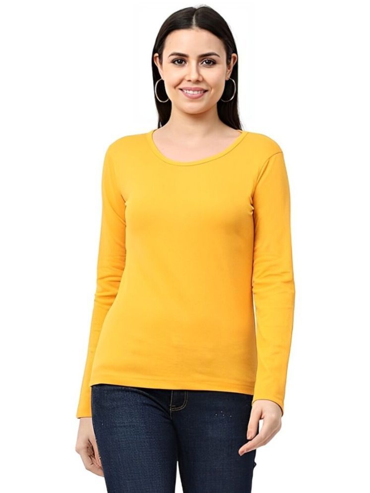     			PPTHEFASHIONHUB Mustard Cotton Blend Regular Fit Women's T-Shirt ( Pack of 1 )