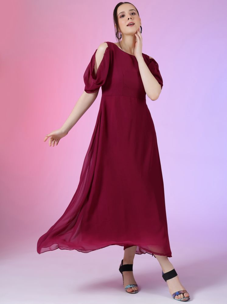     			RAIYANI FASHION Georgette Solid Full Length Women's Gown - Wine ( Pack of 1 )