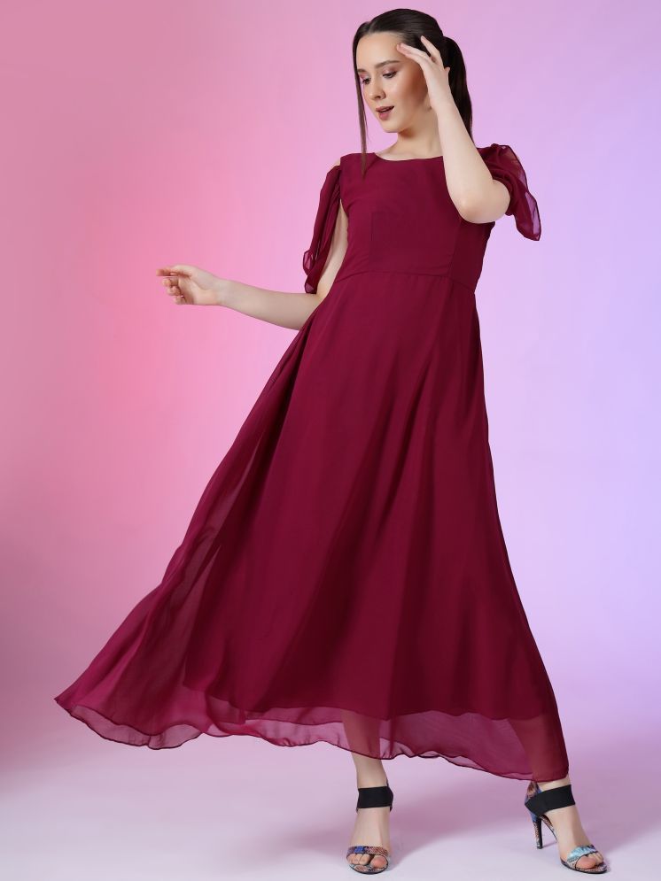     			RAIYANI FASHION Georgette Solid Full Length Women's Gown - Wine ( Pack of 1 )