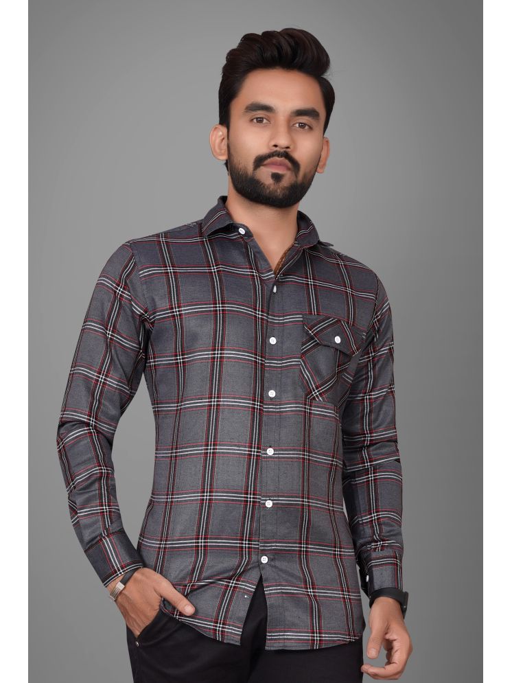     			SUR-T Cotton Blend Regular Fit Checks Full Sleeves Men's Casual Shirt - Grey ( Pack of 1 )