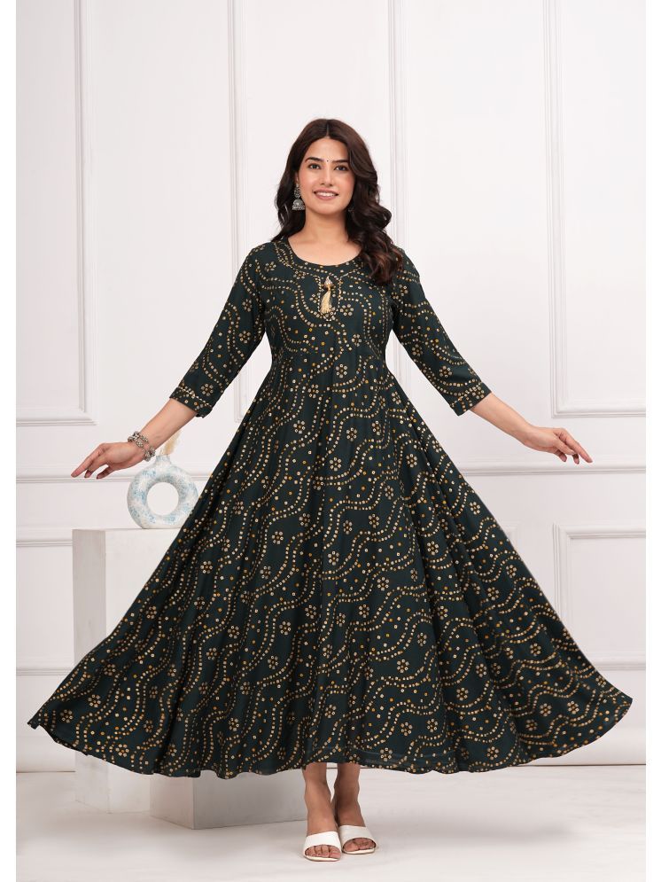     			Smien Rayon Printed Anarkali Women's Kurti - Olive ( Pack of 1 )