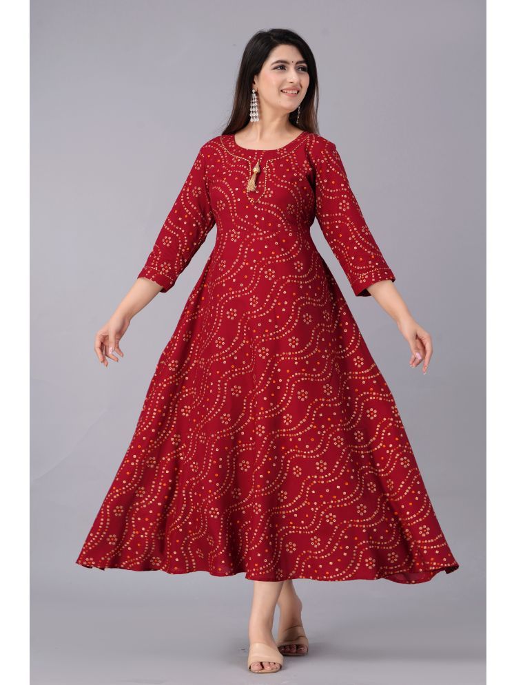     			Smien Rayon Self Design Anarkali Women's Kurti - Maroon ( Pack of 1 )