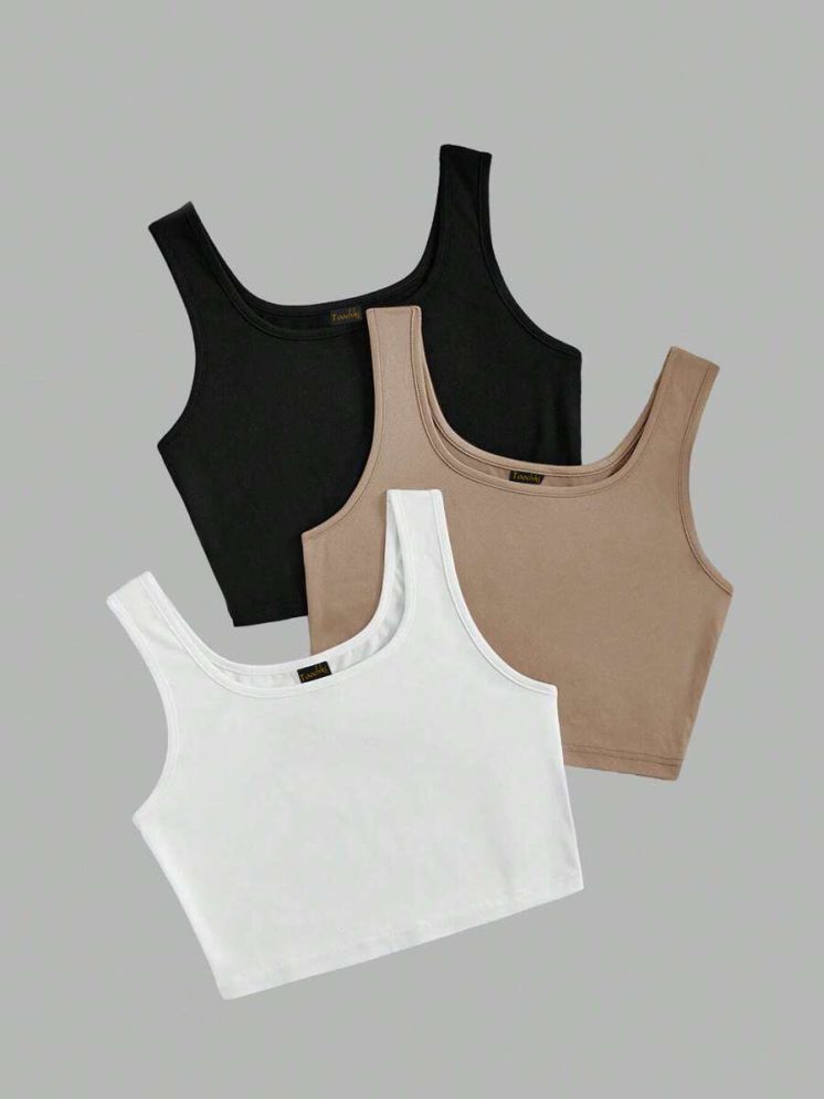     			TOOCHKI Beige Polyester Women's Crop Top ( Pack of 3 )