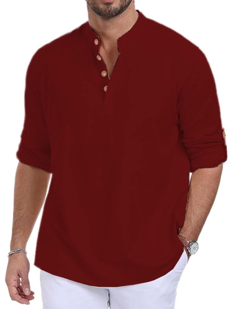     			UNI VIBE Maroon Cotton Men's Shirt Style Kurta ( Pack of 1 )