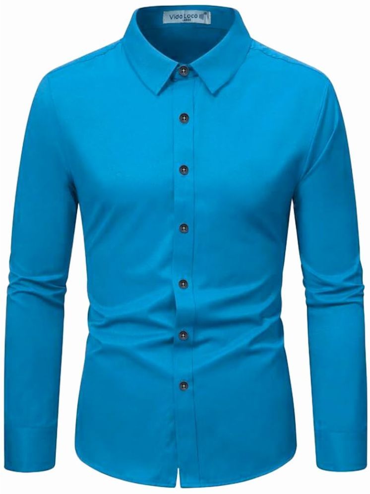     			Vida Loca Cotton Blend Slim Fit Solids Full Sleeves Men's Casual Shirt - Turquoise  ( Pack of 1 )