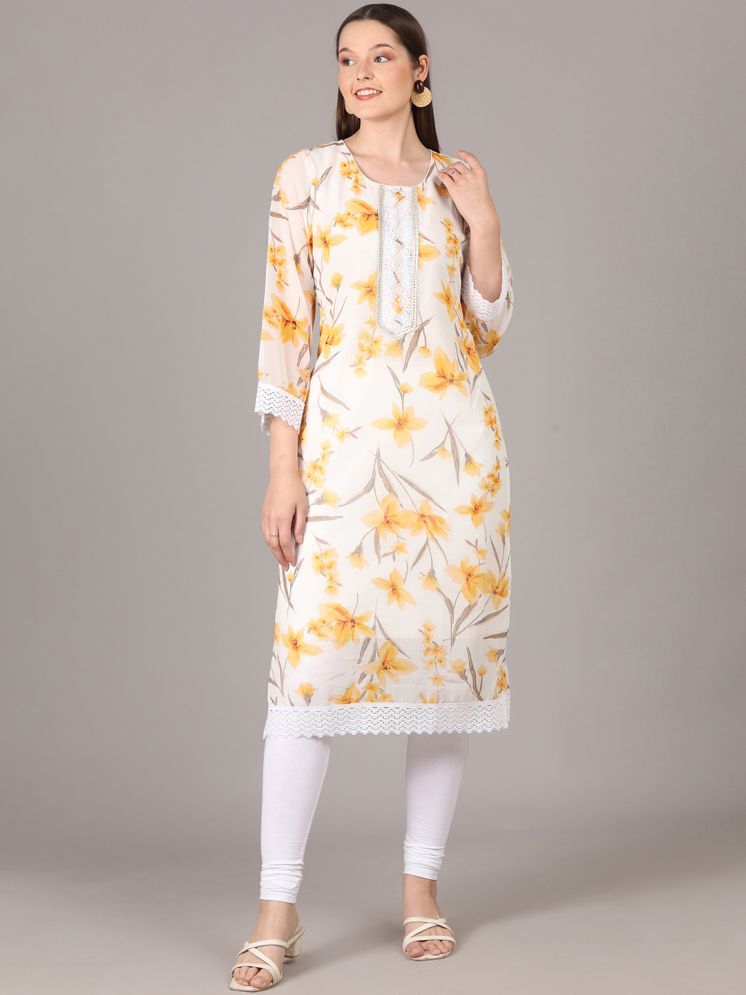     			FASHJONS 360 Georgette Printed Kurti With Pants Women's Stitched Salwar Suit - Yellow ( Pack of 1 )