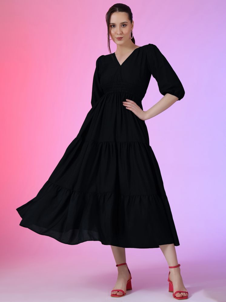     			Femvy Polyester Solid Full Length Women's Fit & Flare Dress - Black ( Pack of 1 )