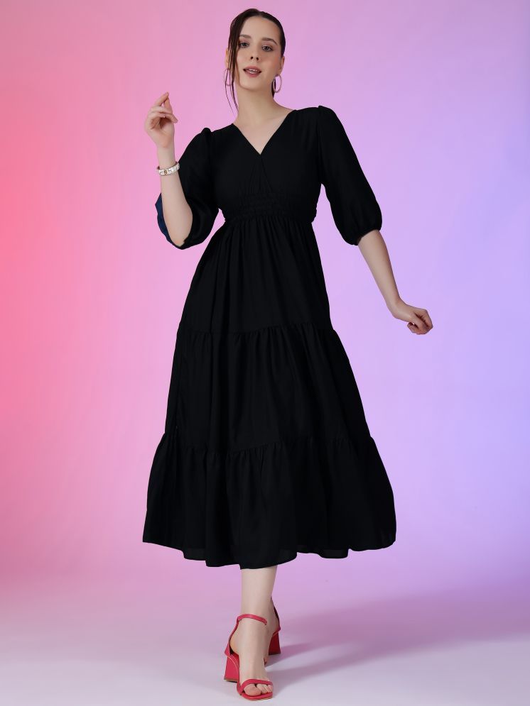     			Femvy Polyester Solid Full Length Women's Fit & Flare Dress - Black ( Pack of 1 )