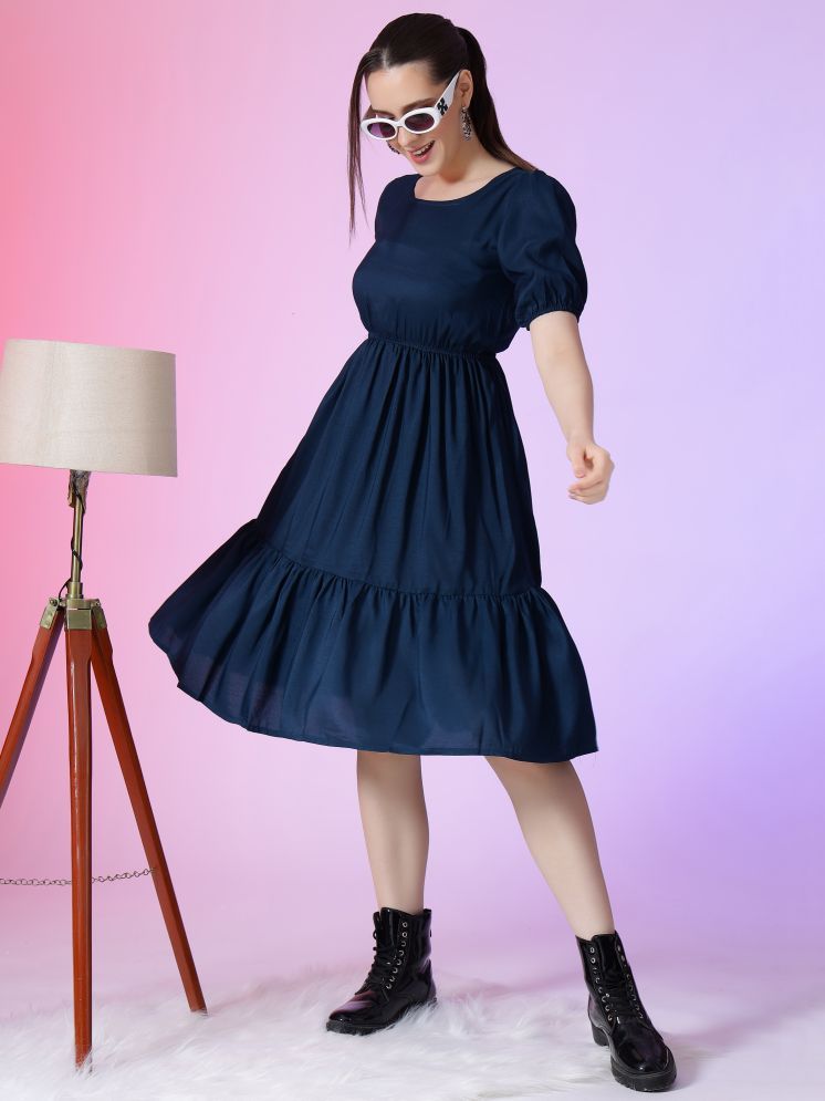     			Femvy Polyester Solid Knee Length Women's Fit & Flare Dress - Blue ( Pack of 1 )