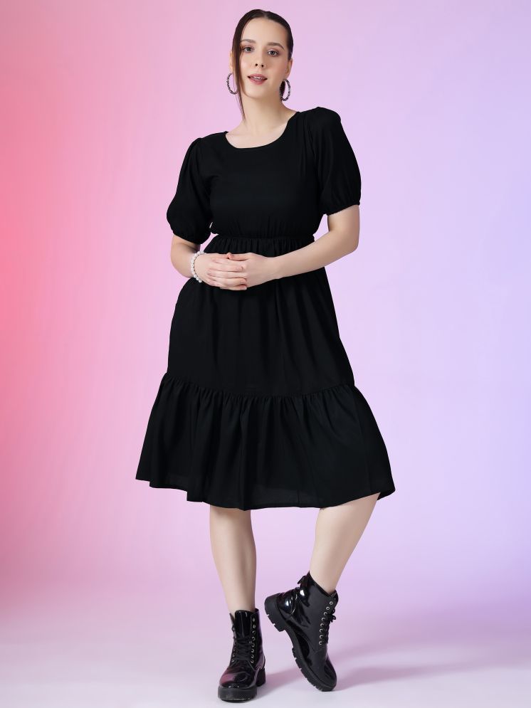     			Femvy Polyester Solid Knee Length Women's Fit & Flare Dress - Black ( Pack of 1 )