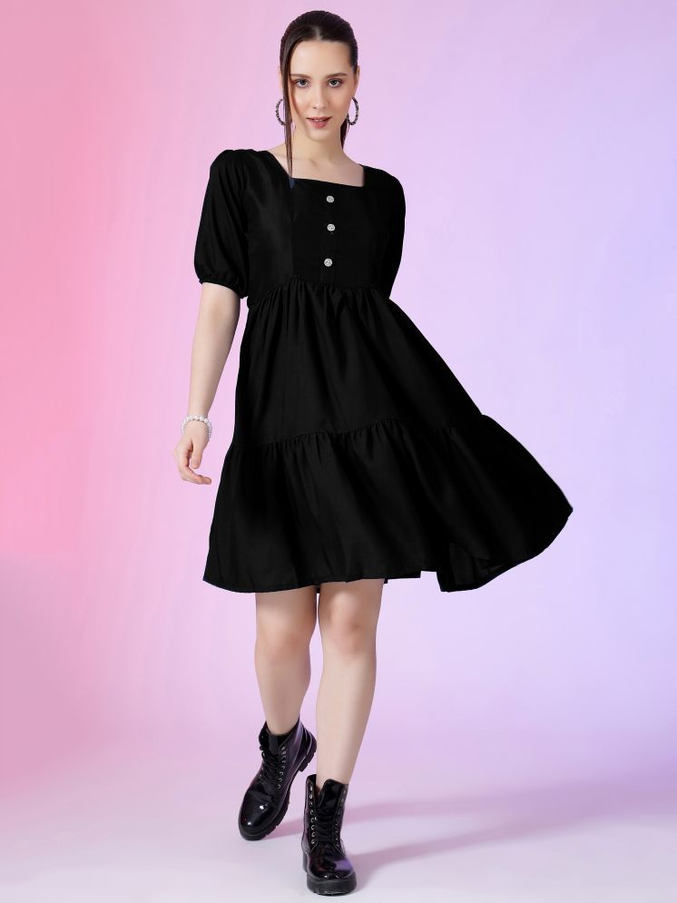     			Femvy Polyester Solid Knee Length Women's Fit & Flare Dress - Black ( Pack of 1 )