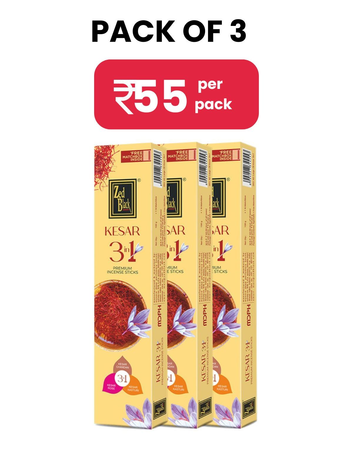     			Kesar 3 in 1 Premium Incense Sticks (Pack of 3)