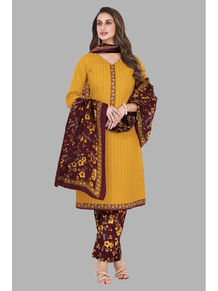     			shree jeenmata collection Cotton Printed Kurti With Pants Women's Stitched Salwar Suit - Yellow ( Pack of 1 )