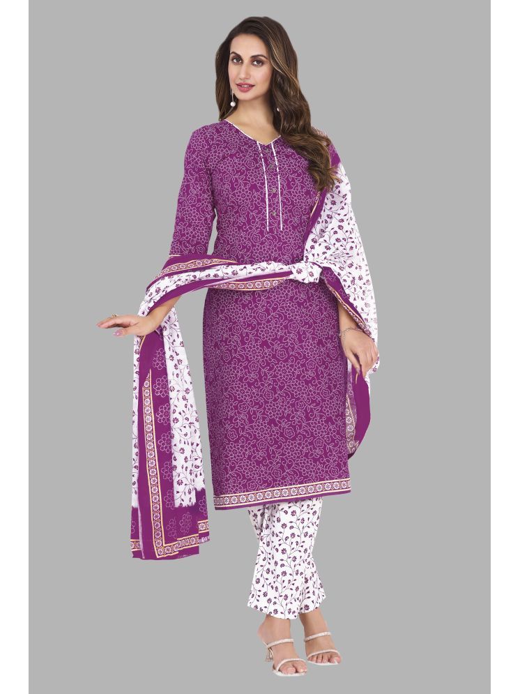     			shree jeenmata collection Cotton Printed Kurti With Pants Women's Stitched Salwar Suit - Purple ( Pack of 1 )