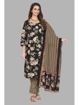 shree jeenmata collection Cotton Printed Kurti With Pants Women's Stitched Salwar Suit - Black ( Pack of 1 )