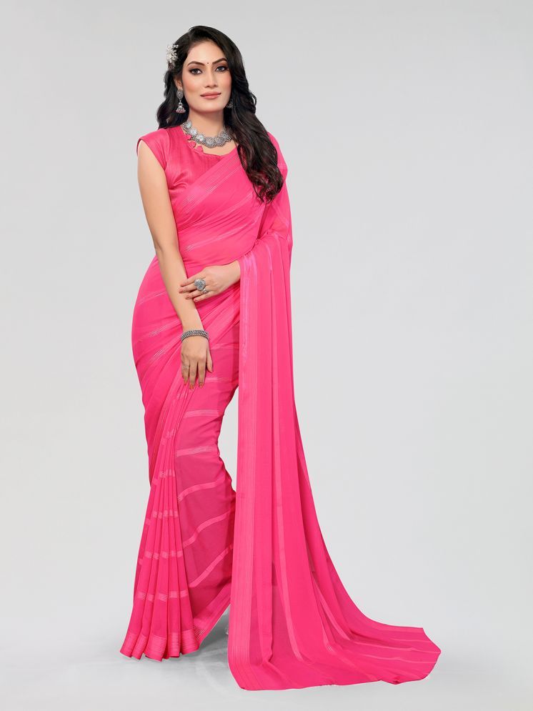     			ANAND SAREES Satin Striped Saree With Blouse Piece - Pink ( Pack of 1 )