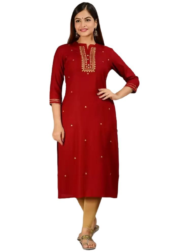     			CHICITY Rayon Embellished Straight Women's Kurti - Maroon ( Pack of 1 )