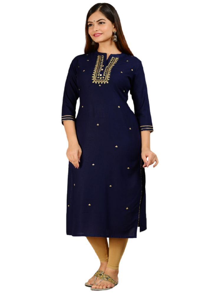     			CHICITY Rayon Embellished Straight Women's Kurti - Blue ( Pack of 1 )