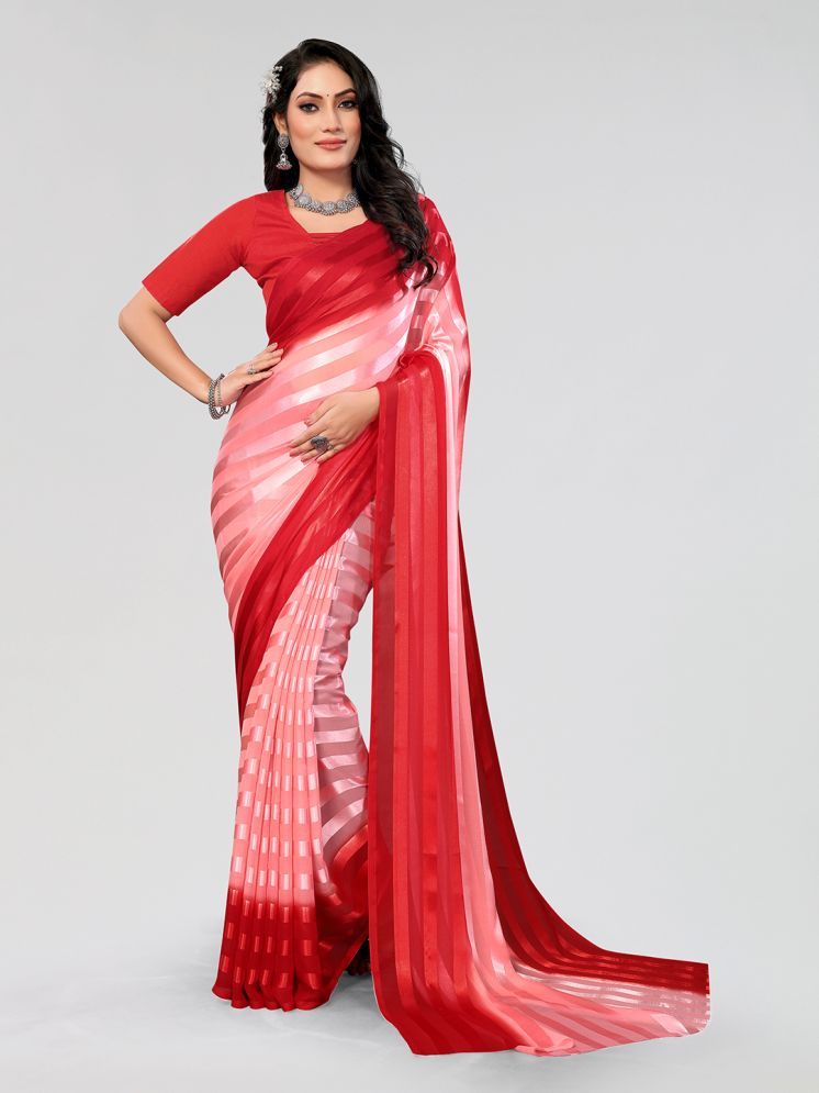     			Kashvi Sarees Satin Striped Saree With Blouse Piece - Pink ( Pack of 1 )