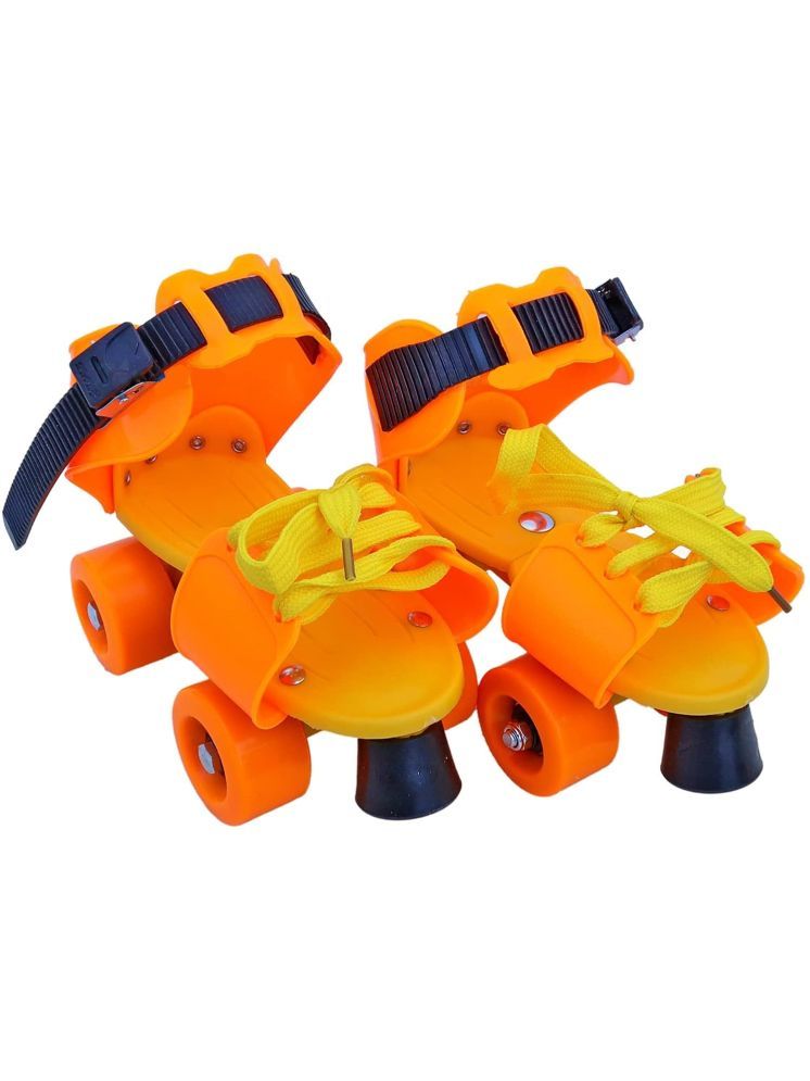     			PANSHUB Orange Skating Shoes with School Sport PU 4 Wheel Adjustable Skates Dry Roller Skates for Kids