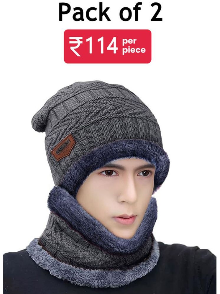     			Paryag Gray Woollen Men's Cap ( Pack of 2 )