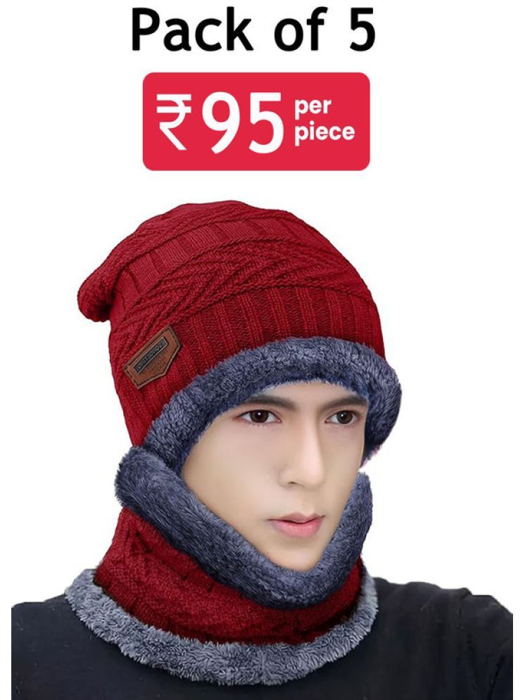     			Paryag Maroon Woollen Men's Cap ( Pack of 5 )