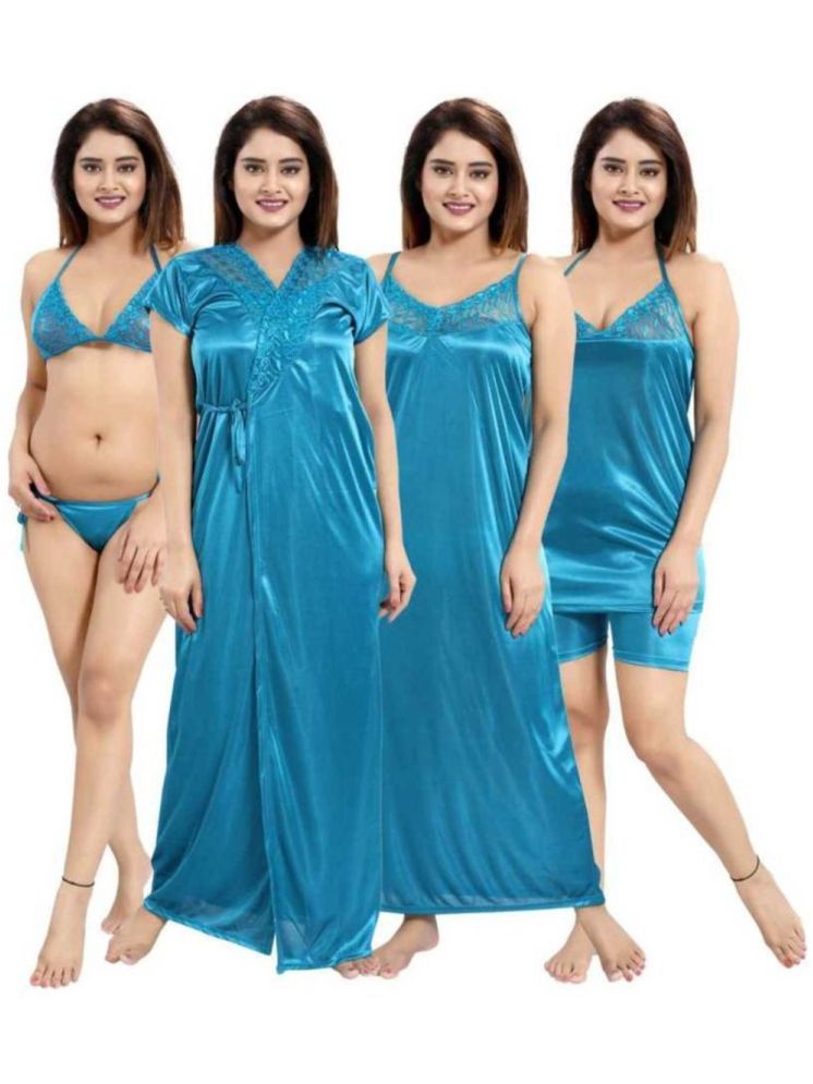     			Shikwa Light Blue Satin Women's Nightwear Nighty & Night Gowns ( Pack of 1 )