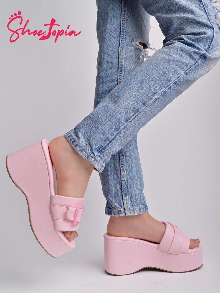     			Shoetopia Buckle Detailed Pink Platform Heels For Girls