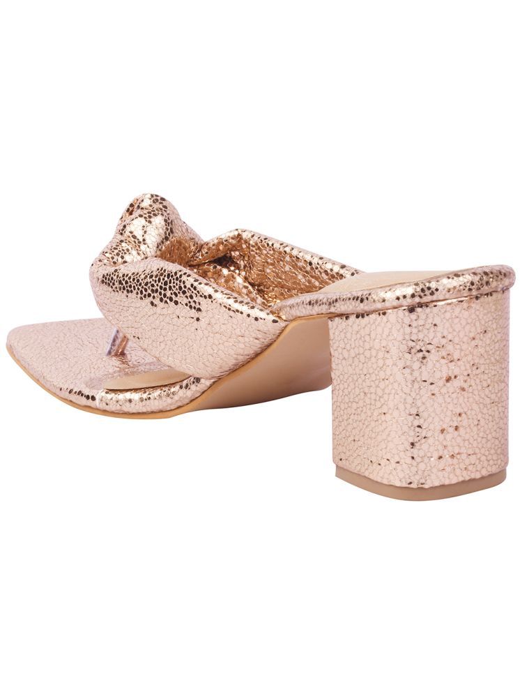     			Shoetopia Embellished Rose-Gold Sparkle Block Heeled Sandals For Girls