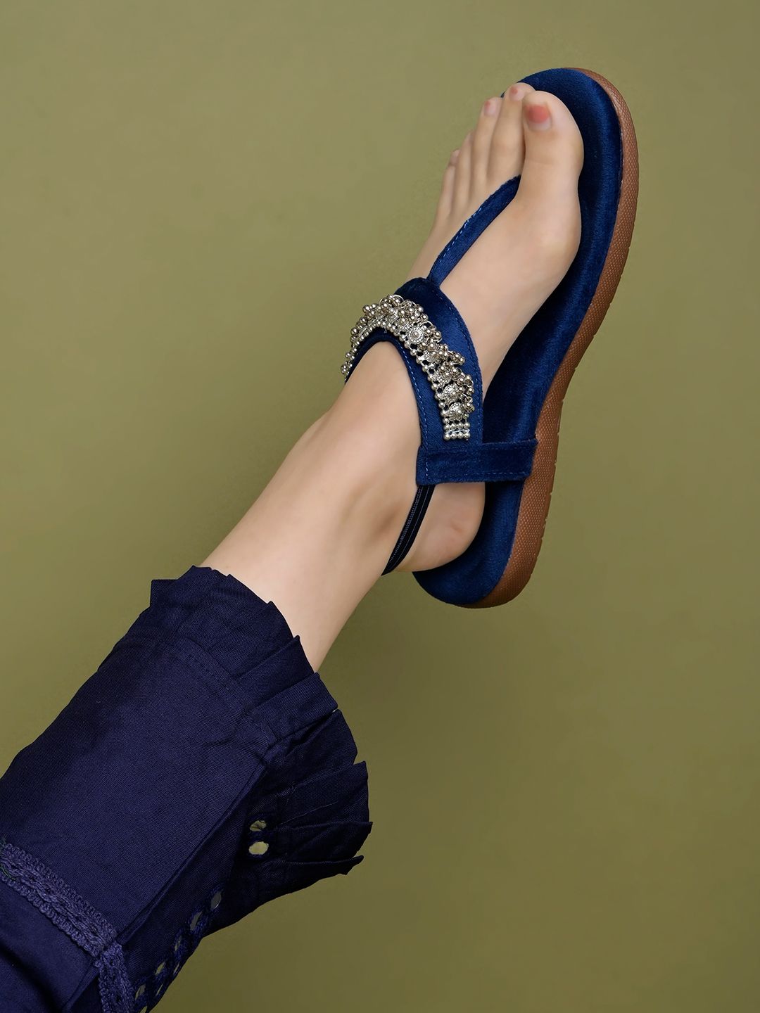     			Shoetopia Ethnic Wear Blue Flat Sandals For Girls