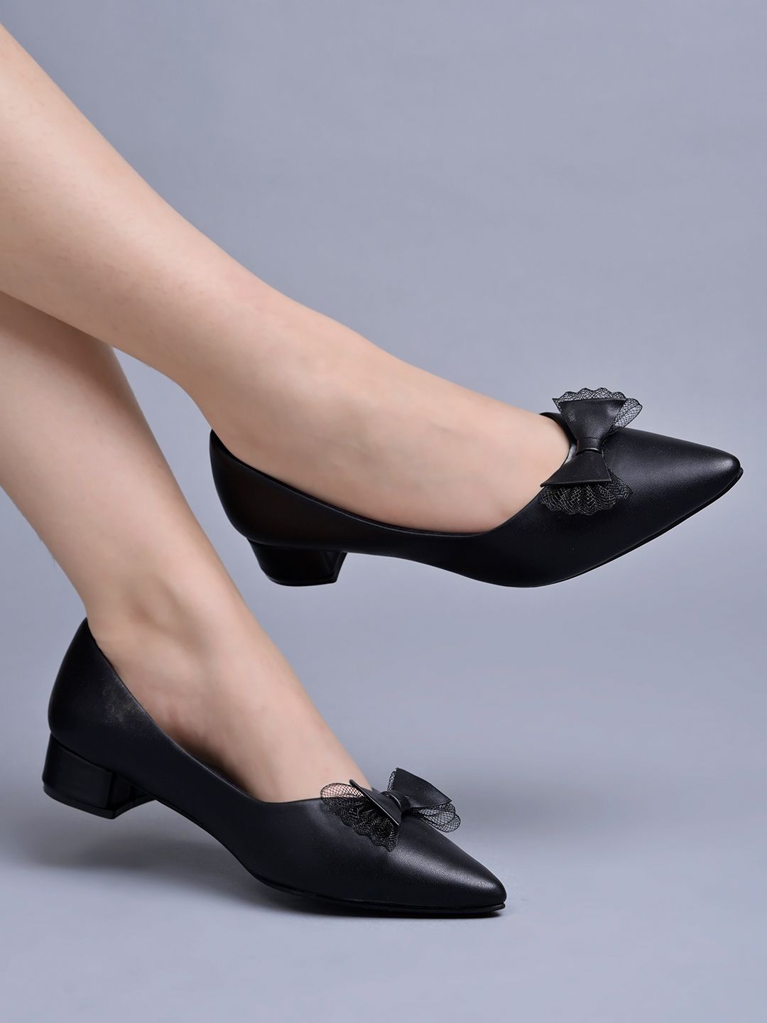     			Shoetopia Pointed Toe Bow Detailed Black Bellies For Girls