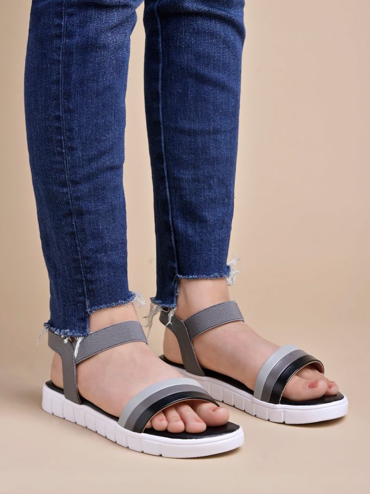     			Shoetopia Solid Smart Casual Black Flatform Sandals For Girls