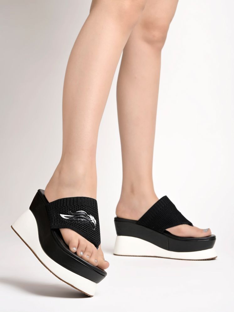     			Shoetopia Stylish Open Toe Black Wedges For Girls