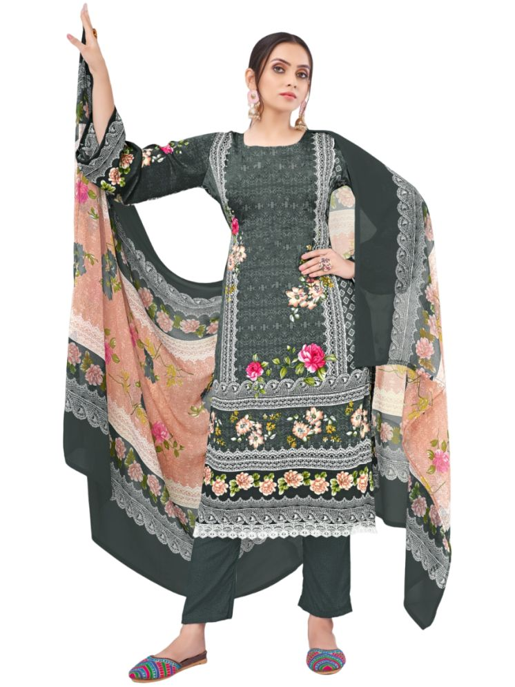     			Tendisha Unstitched Crepe Printed Dress Material - Dark Grey ( Pack of 1 )