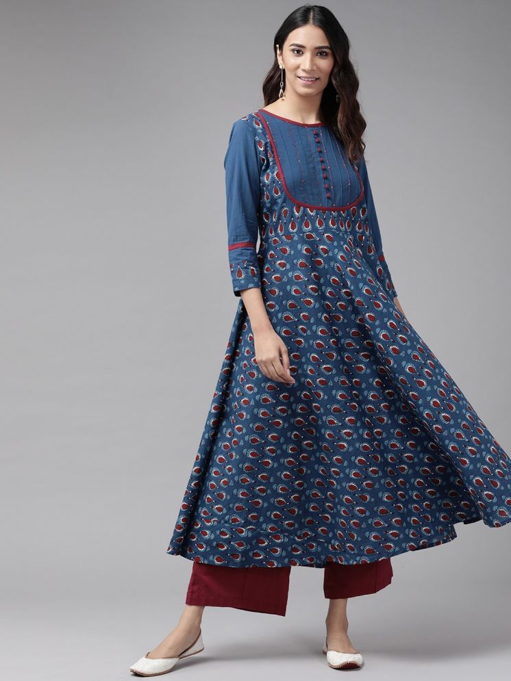     			Yash Gallery Cotton Printed Anarkali Women's Kurti - Blue ( Pack of 1 )