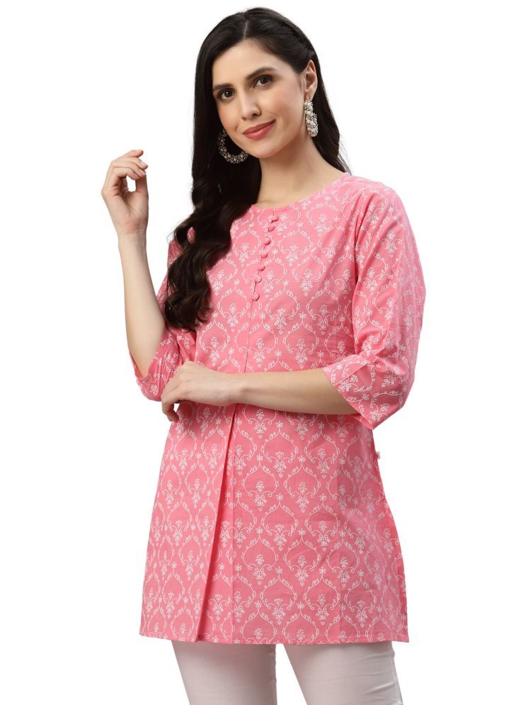     			Yash Gallery Cotton Printed Flared Women's Kurti - Pink ( Pack of 1 )