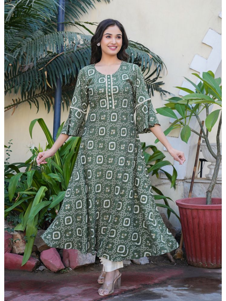     			Yash Gallery Rayon Printed Anarkali Women's Kurti - Green ( Pack of 1 )