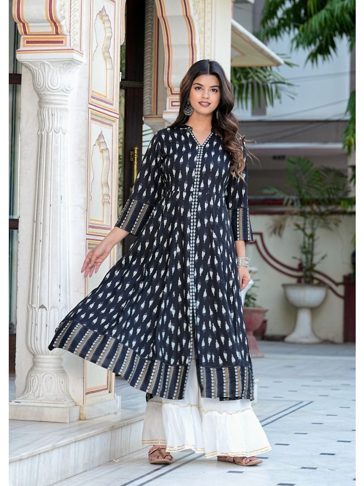     			Yash Gallery Rayon Printed Anarkali Women's Kurti - Black ( Pack of 1 )