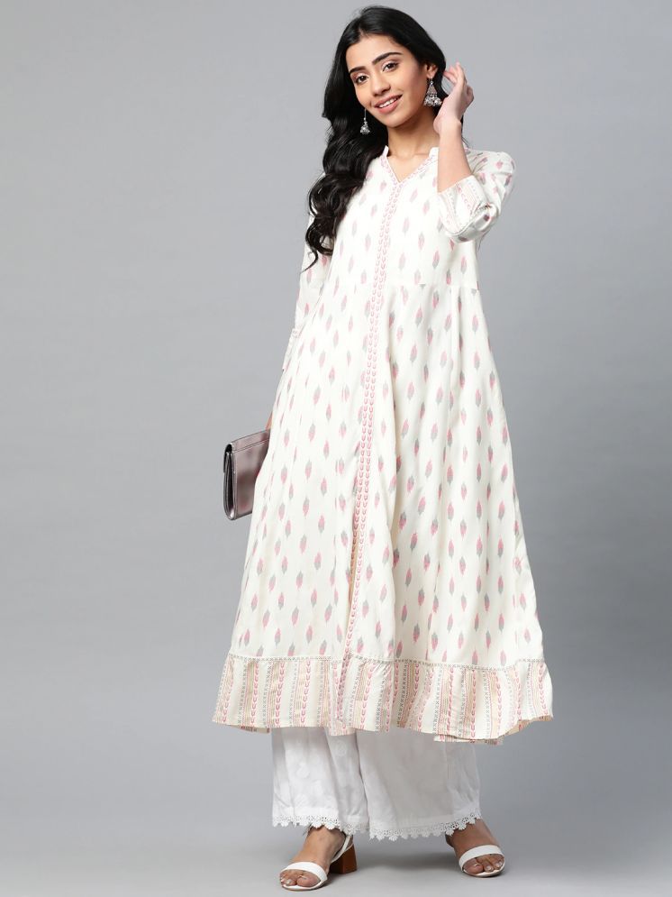     			Yash Gallery Rayon Printed Anarkali Women's Kurti - White ( Pack of 1 )