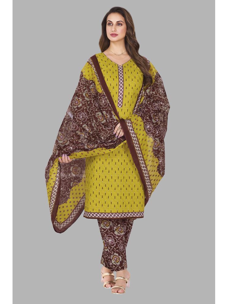     			shree jeenmata collection Cotton Printed Kurti With Pants Women's Stitched Salwar Suit - Yellow ( Pack of 1 )