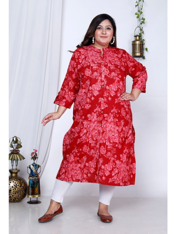     			Avnii Cotton Printed Front Slit Women's Kurti - Red ( Pack of 1 )