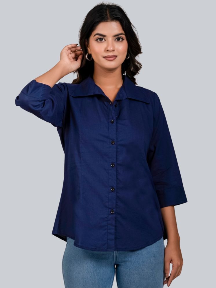     			FABISHO Blue Cotton Blend Women's Shirt Style Top ( Pack of 1 )