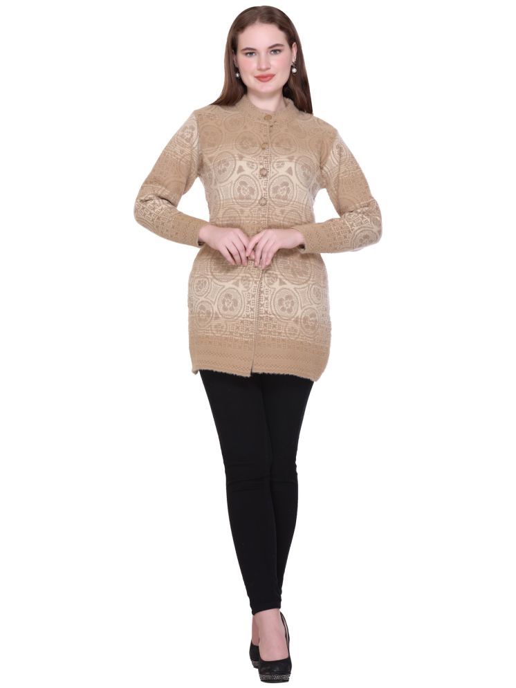     			Gouri Woollen Round Neck Women's Buttoned Cardigans - Beige ( Single )