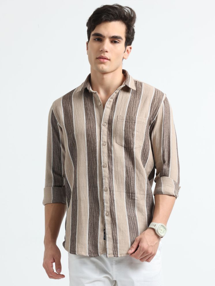     			HETIERS Cotton Blend Regular Fit Striped Full Sleeves Men's Casual Shirt - Brown ( Pack of 1 )