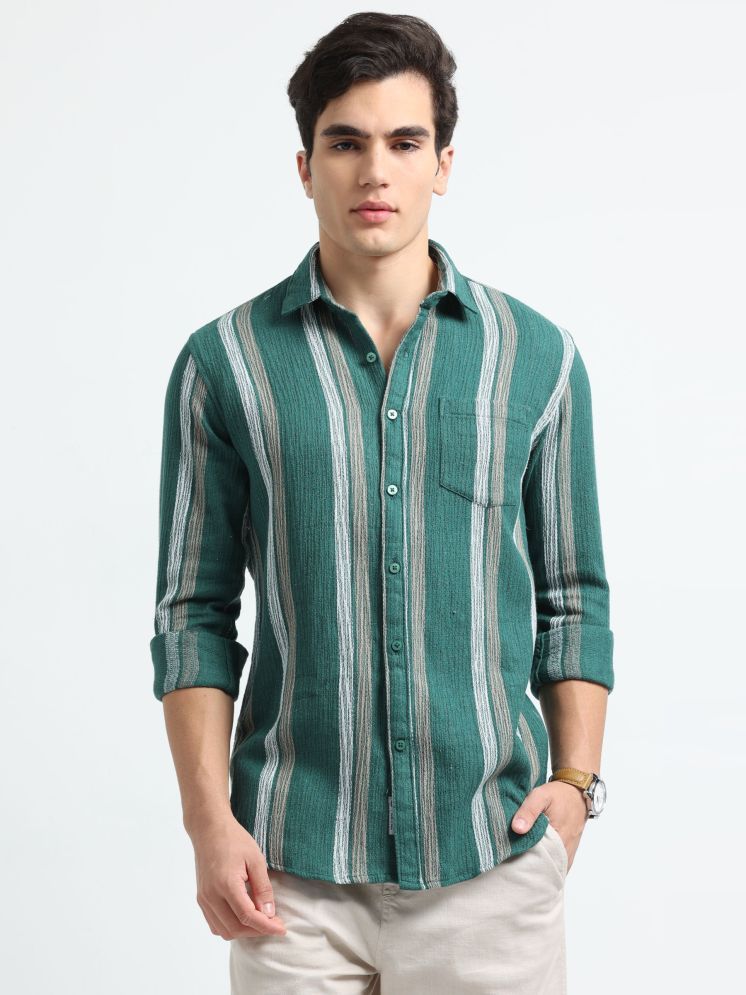     			HETIERS Cotton Blend Regular Fit Striped Full Sleeves Men's Casual Shirt - Green ( Pack of 1 )