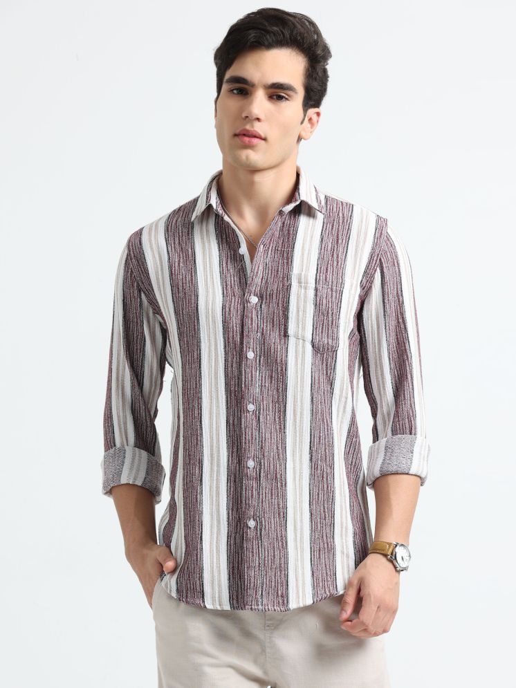     			HETIERS Cotton Blend Regular Fit Striped Full Sleeves Men's Casual Shirt - Maroon ( Pack of 1 )