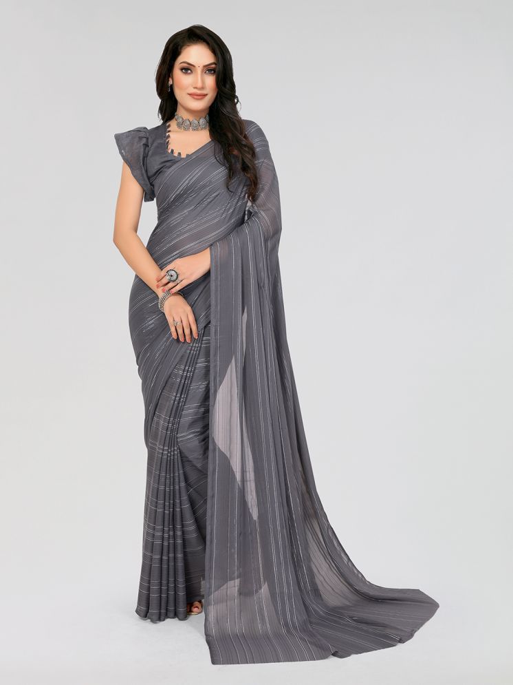     			Kashvi Sarees Satin Printed Saree With Blouse Piece - Grey ( Pack of 1 )